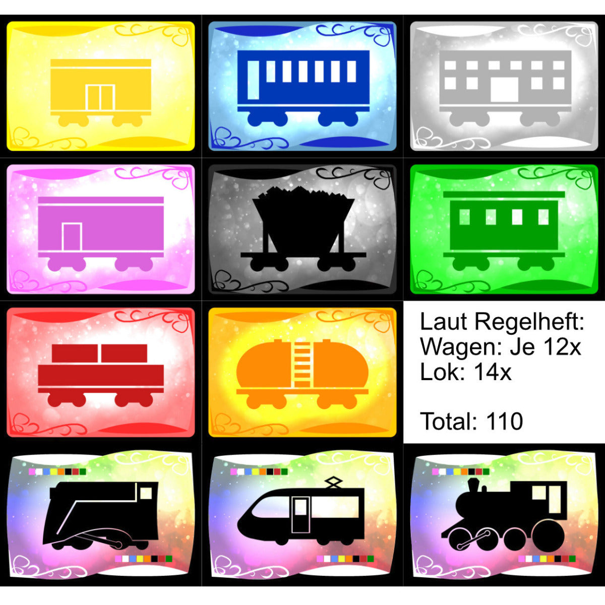 Set of train cards (suitable for Ticket to ride)
