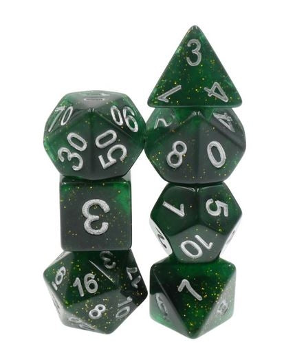 Green glitter dice set