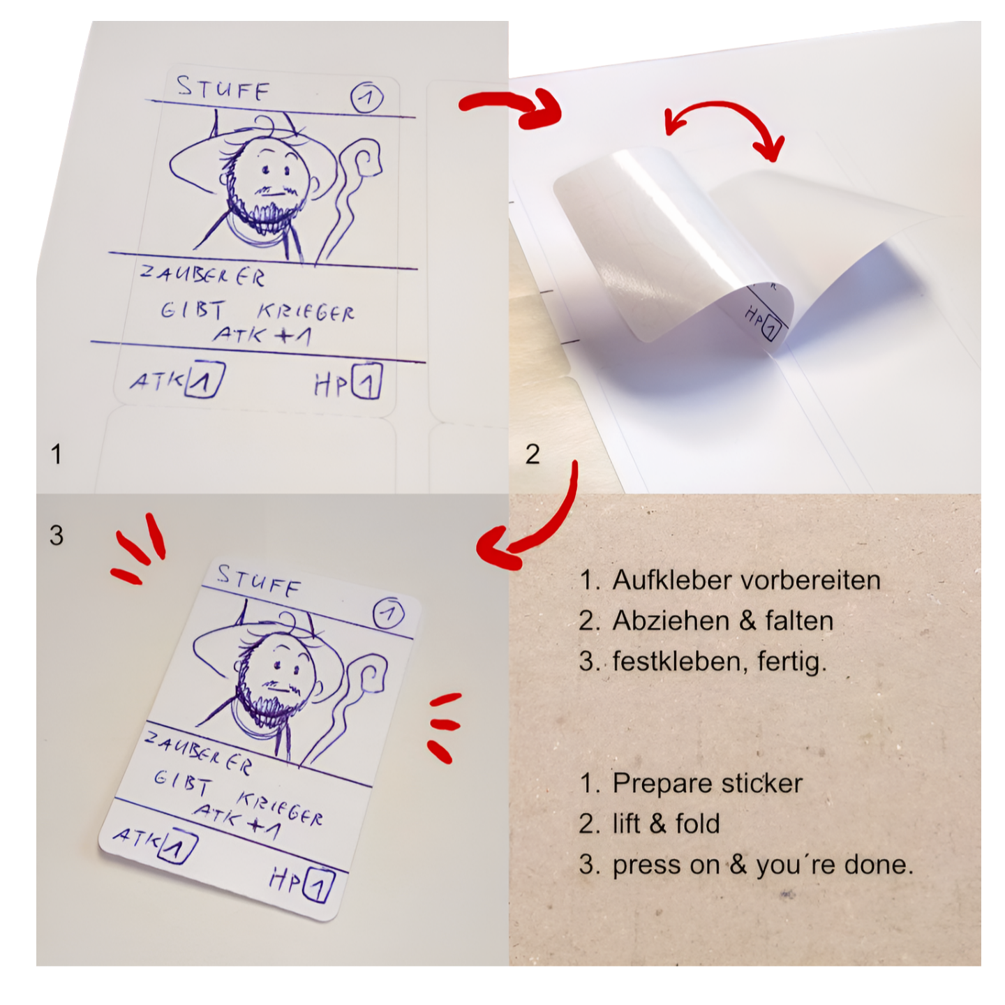 kleine Karten auf Trägerpapier zum Falten