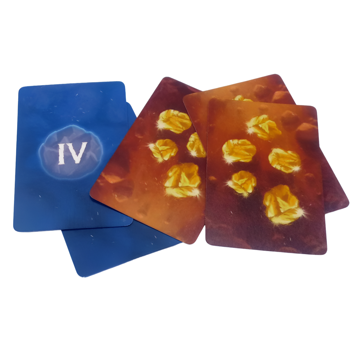 Set playing cards with gold nuggets