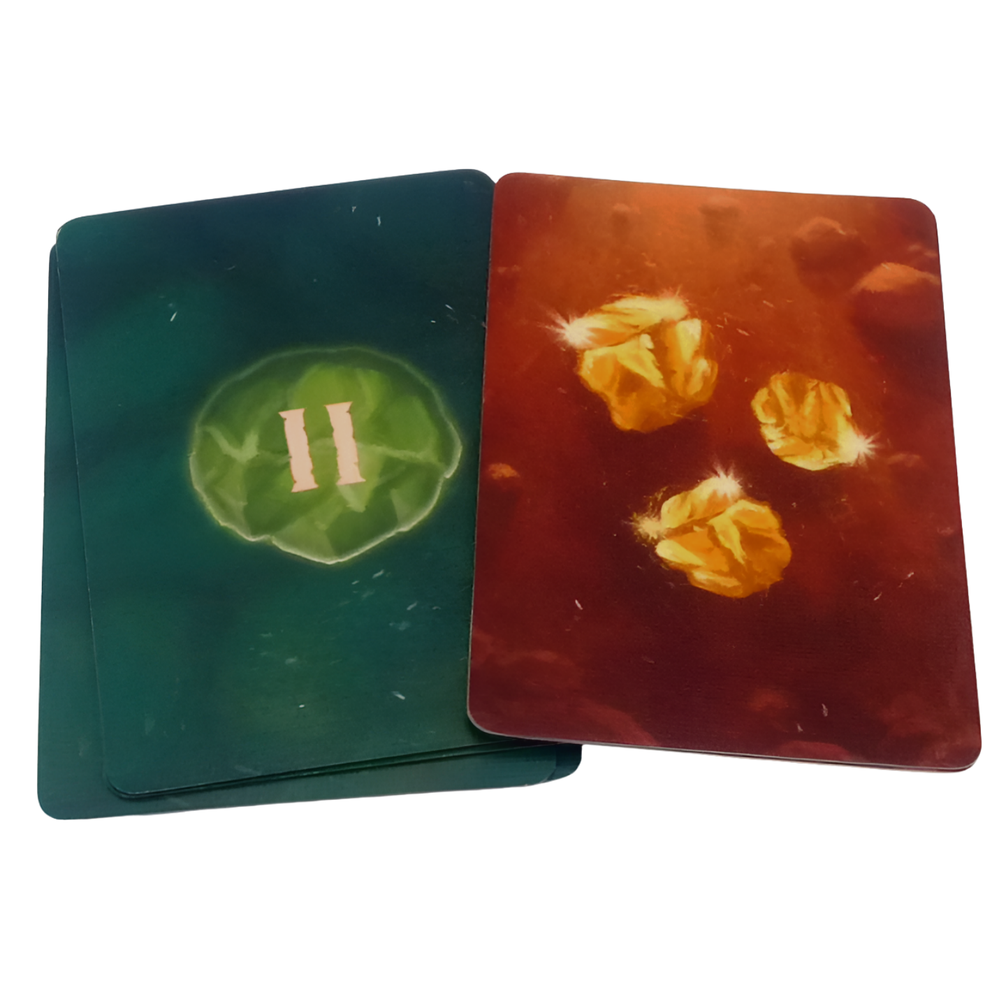 Set playing cards with gold nuggets