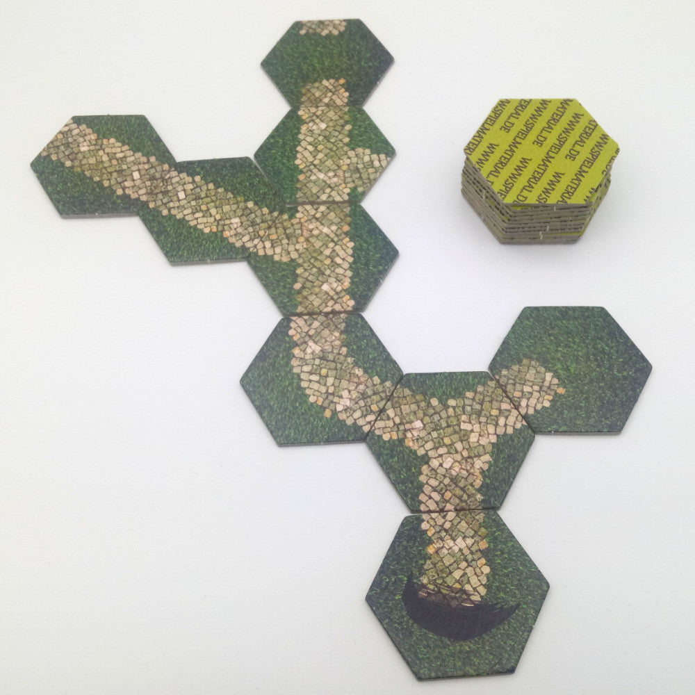 Landschaftsfelder hexagonal mit Wegen