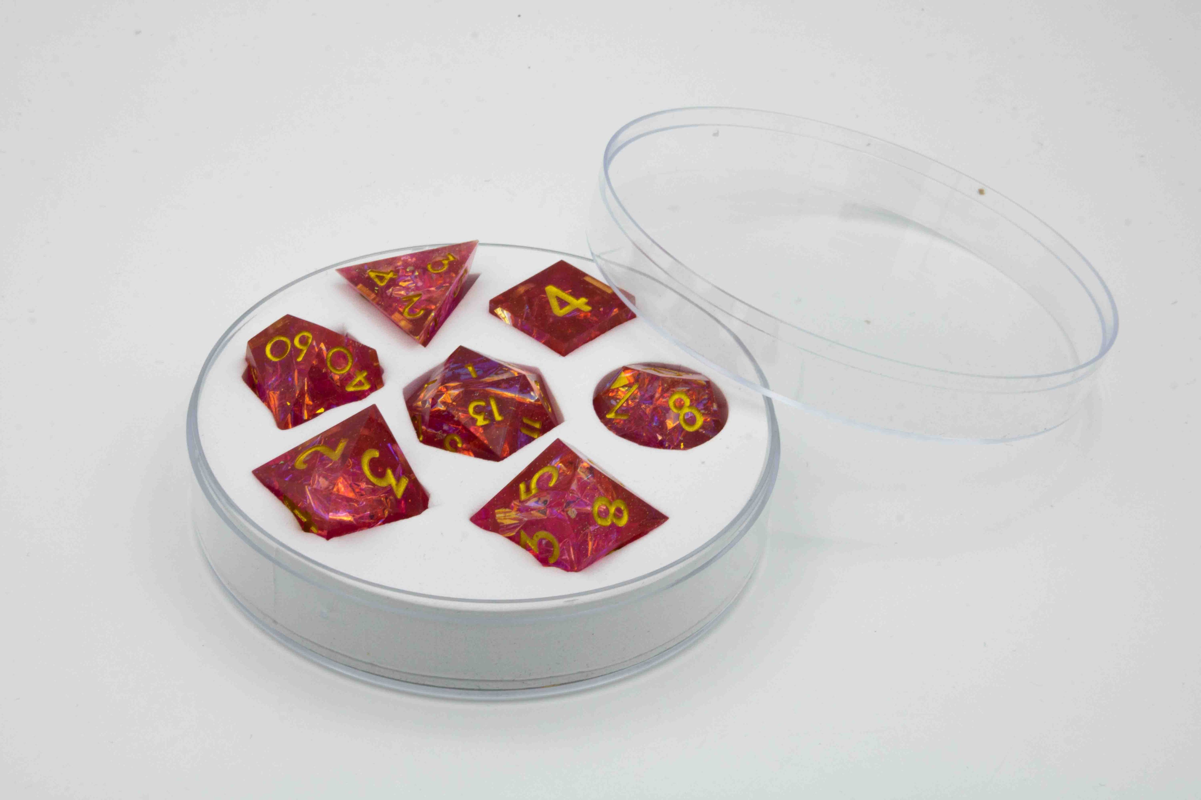 Dice set Sharp Edged Dice-Red transparent