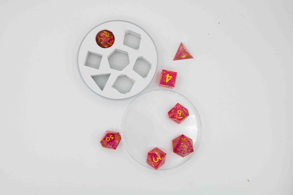 Dice set Sharp Edged Dice-Red transparent