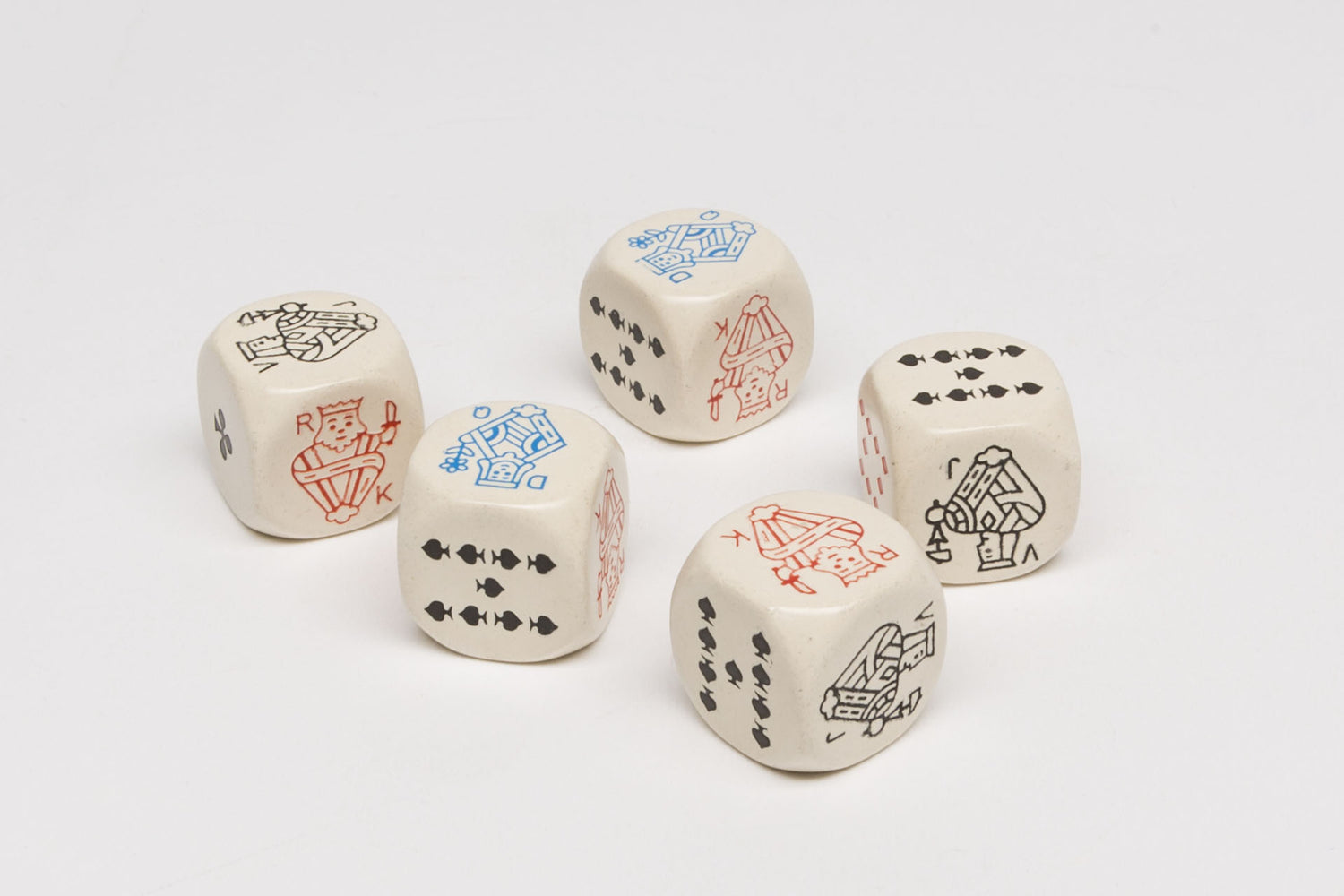 Set dice with imprint of card game