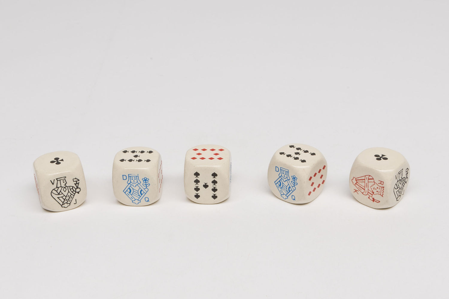 Set dice with imprint of card game