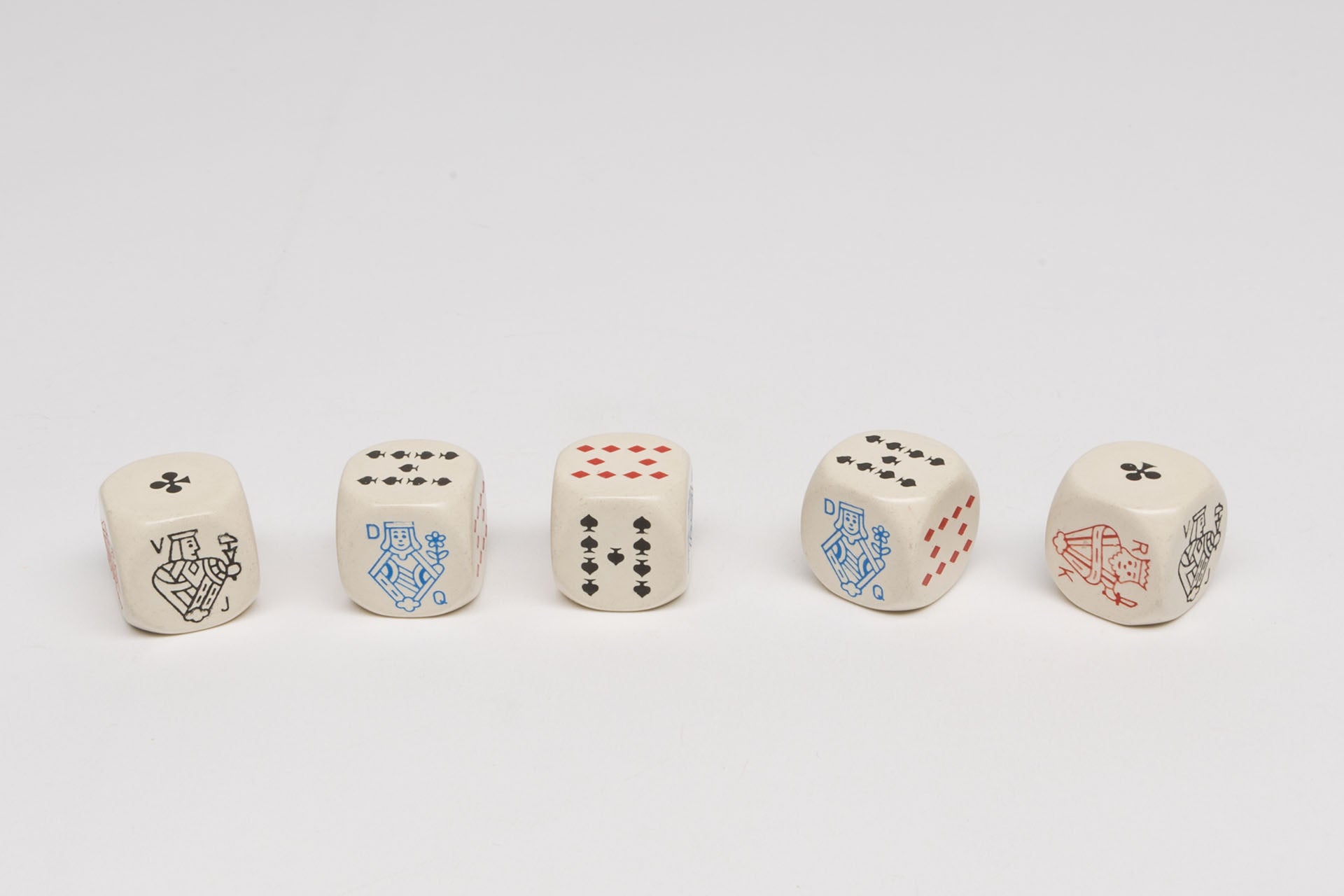 Set dice with imprint of card game