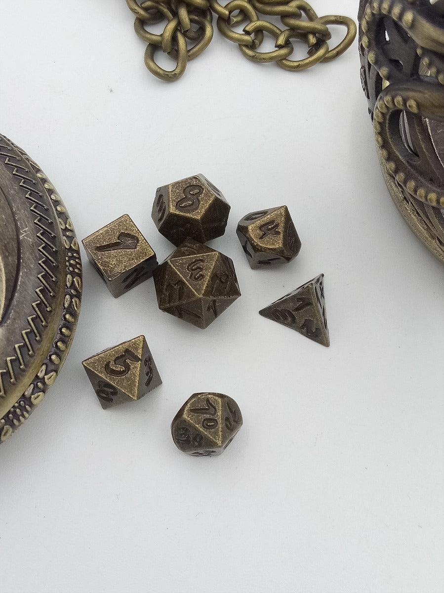 Metal dice set in metal box