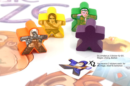 Meeples mit Aufklebern für Magic Maze