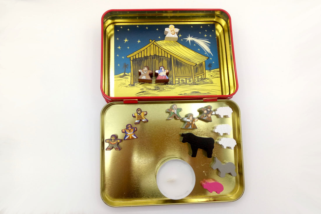 Krippe mit Meeples - Metalldose