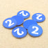 Blaue Pappscheibe, 18mm Durchmesser, weiße 2 aufgedruckt