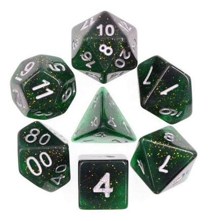 Green glitter dice set