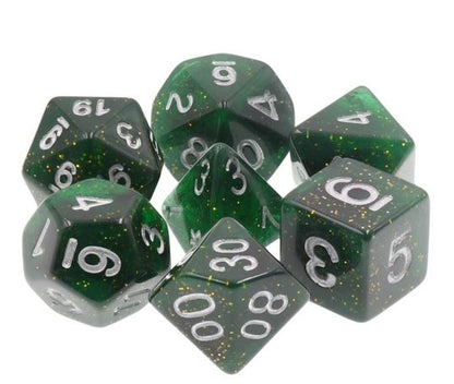 Green glitter dice set
