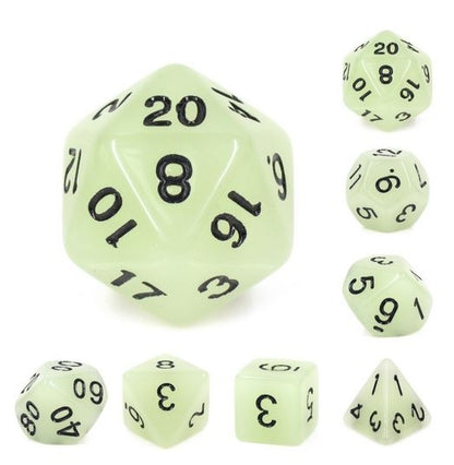 Set glow in the dark dice white