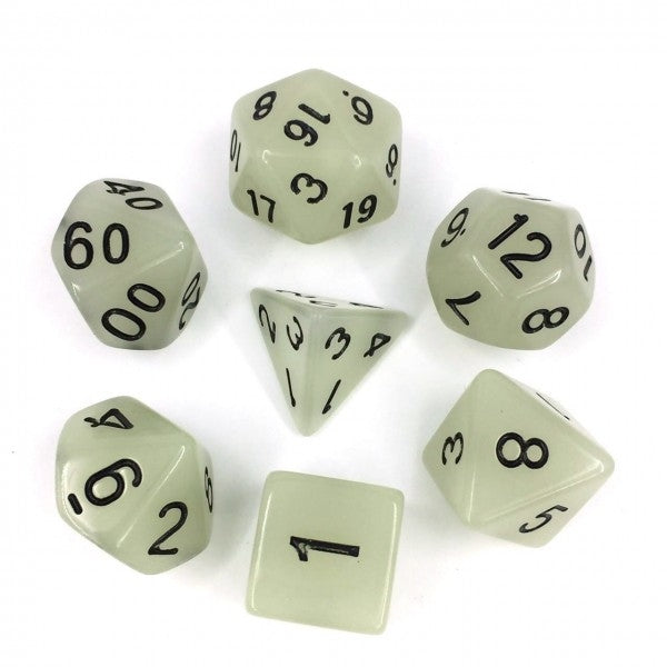 Set glow in the dark dice white