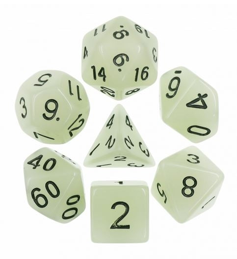 Set glow in the dark dice white