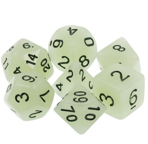 Set glow in the dark dice white