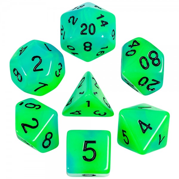 Dice set glow-in-the-dark green