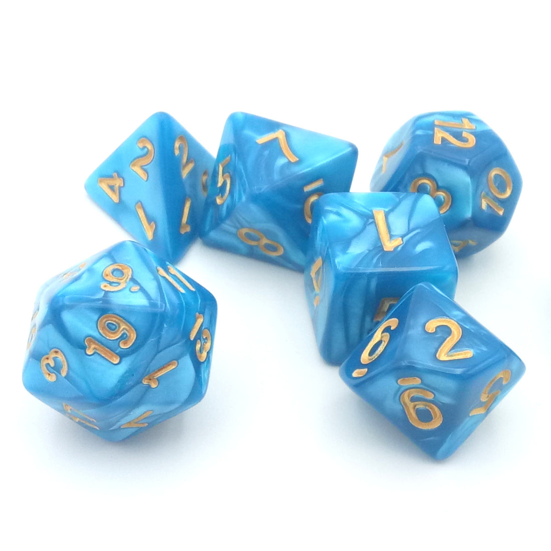 Turquoise (Golden font) pearl dice set