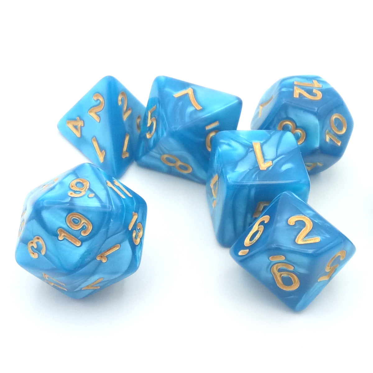 Turquoise (Golden font) pearl dice set