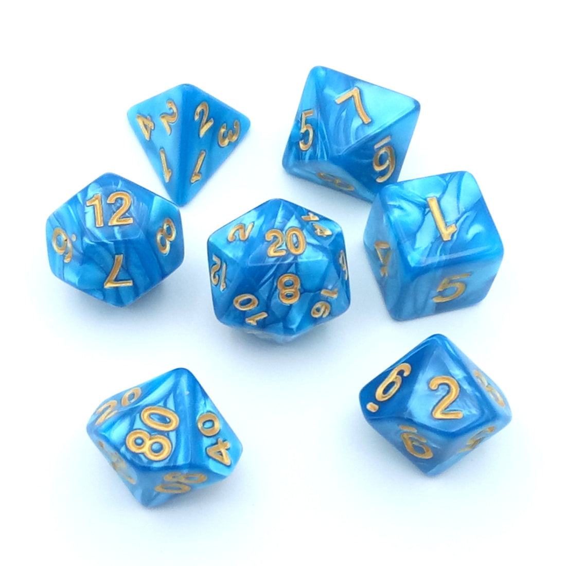 Turquoise (Golden font) pearl dice set