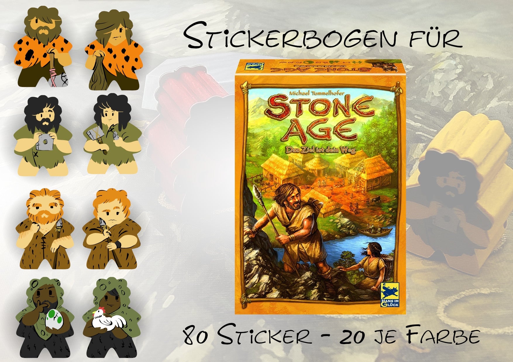 Labels for wooden pieces Stone Age