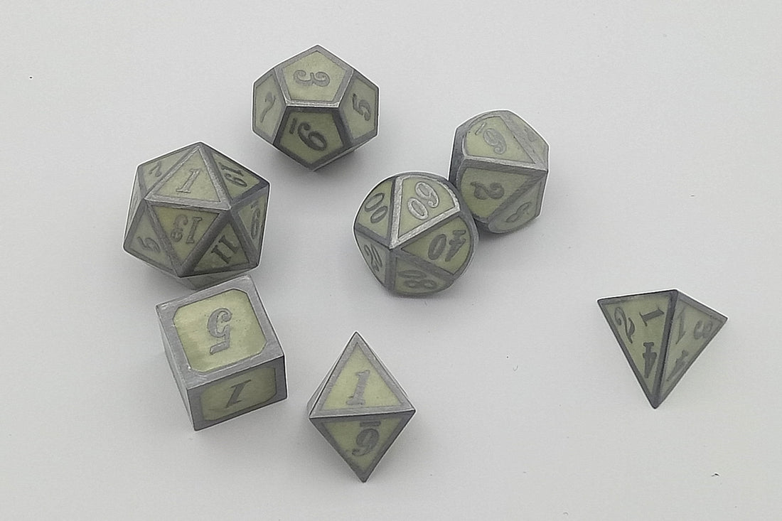 Glow in the Dark Metal Dice Set- green