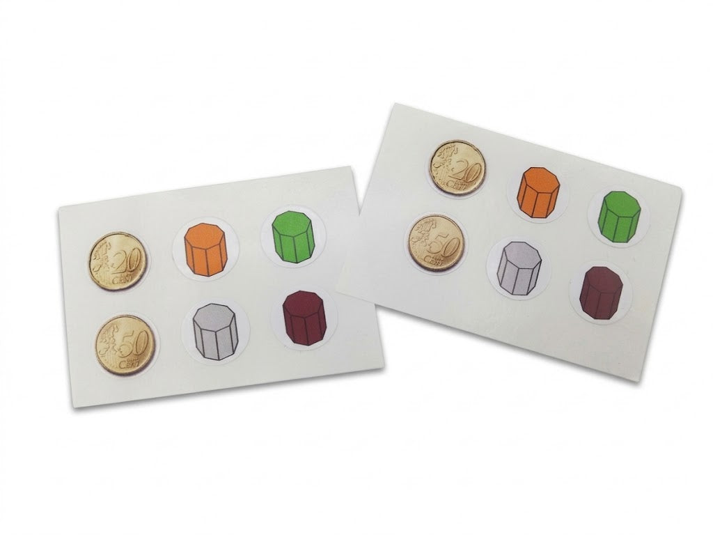 Labels with coins and octogons