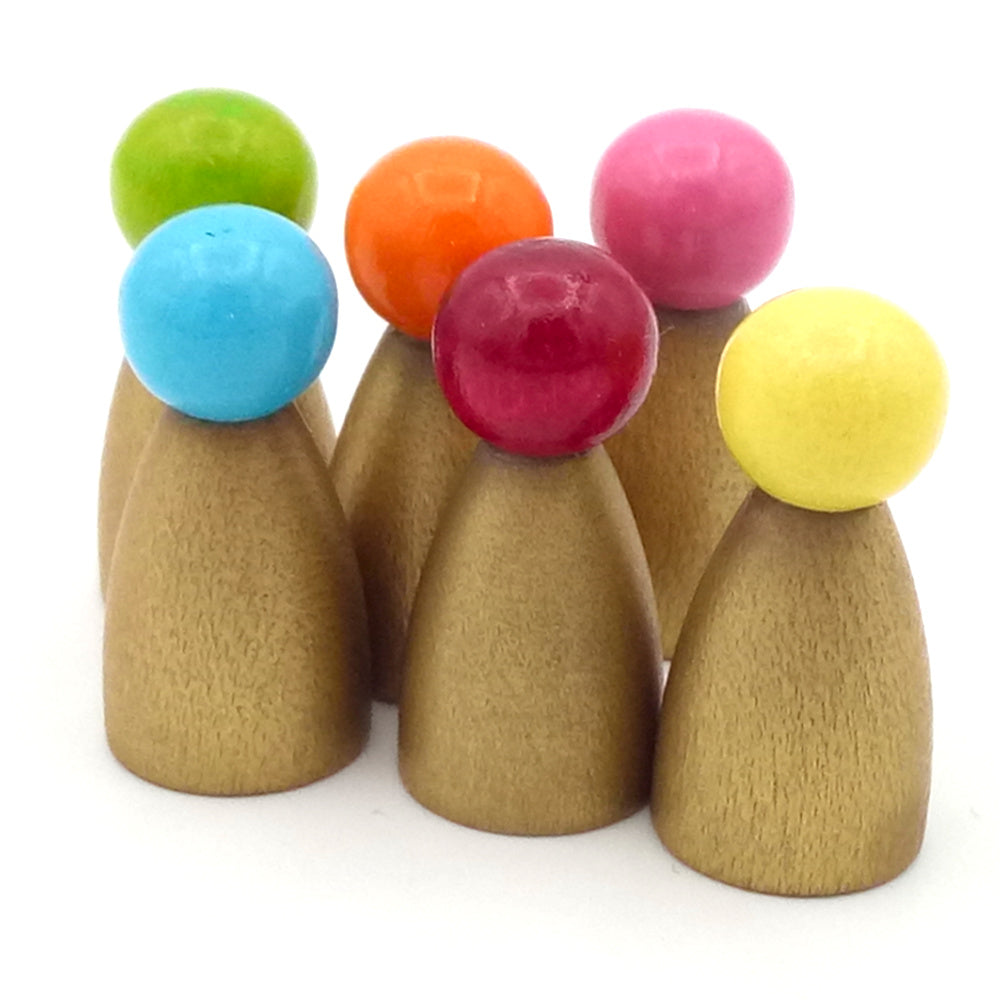 Set goldene Pöppel Kegel - 6 Stück in 6 Farben (Kopf)
