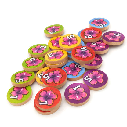 Wooden discs with value 1-5 FLOWER