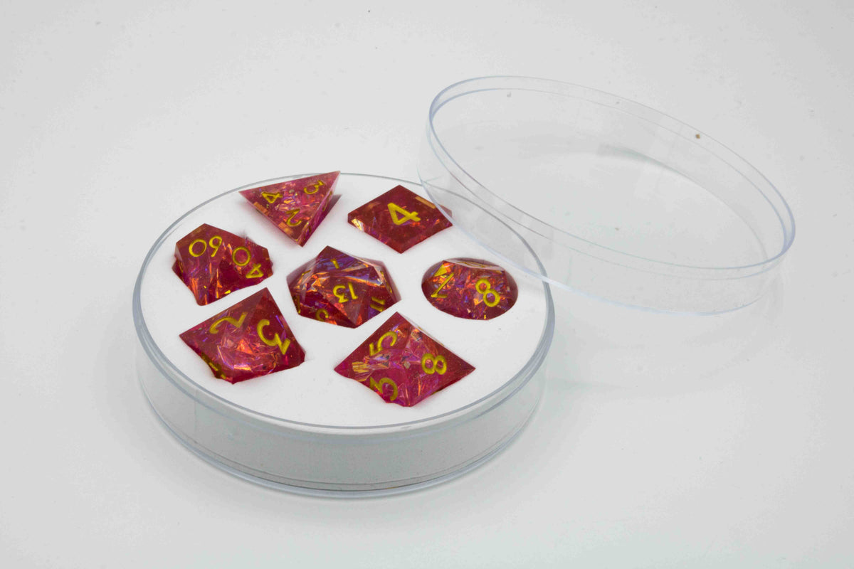 Dice set Sharp Edged Dice-Red transparent