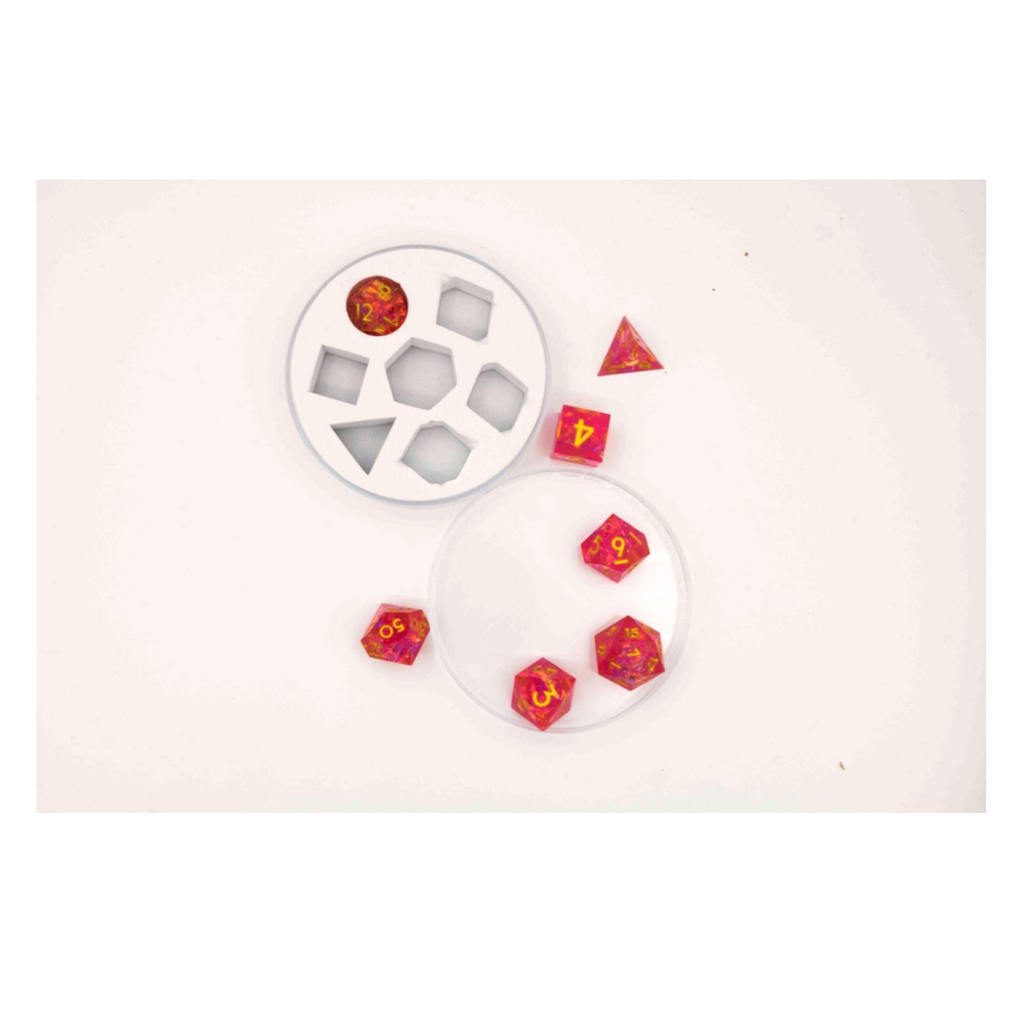 Dice set Sharp Edged Dice-Red transparent