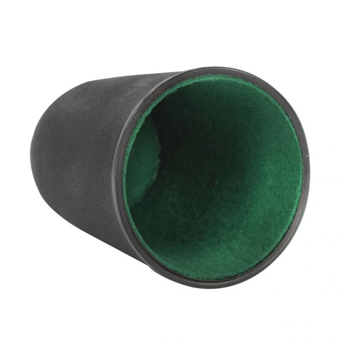 Dice cup made of plastic with green felt