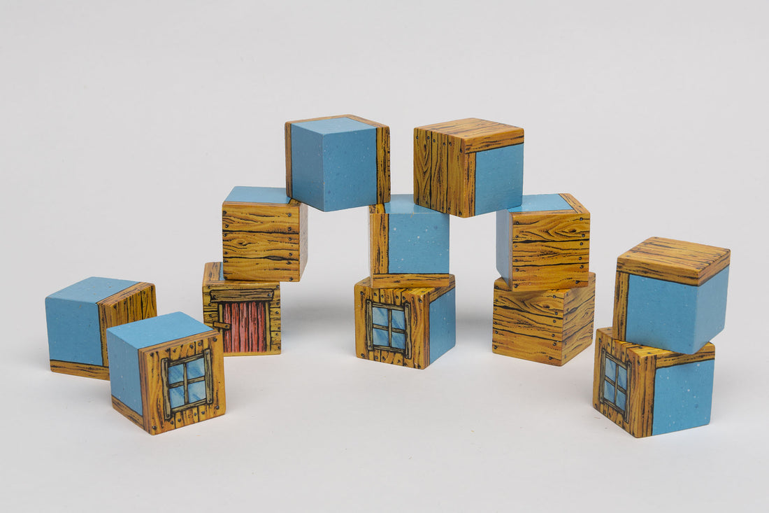 Set Würfel aus Kunststoff mit Aufdruck