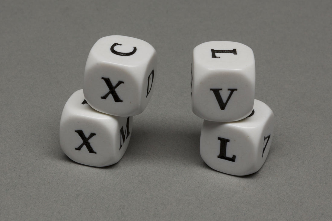 Dice with Roman numbers V - M