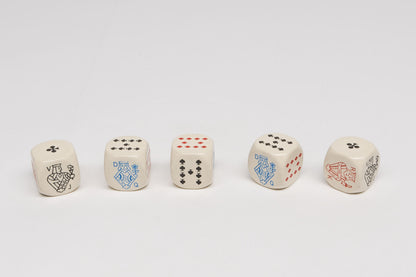 Set dice with imprint of card game