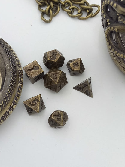 Metal dice set in metal box