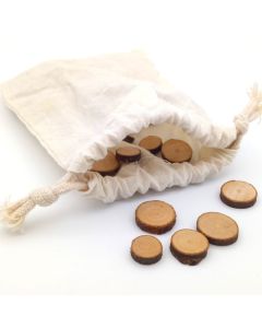 Set nature wooden discs in cooton bag